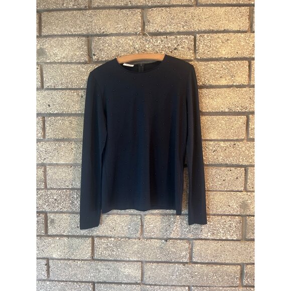 Akris Punto Navy Beaded Long Sleeve Top Womens - Picture 1 of 10